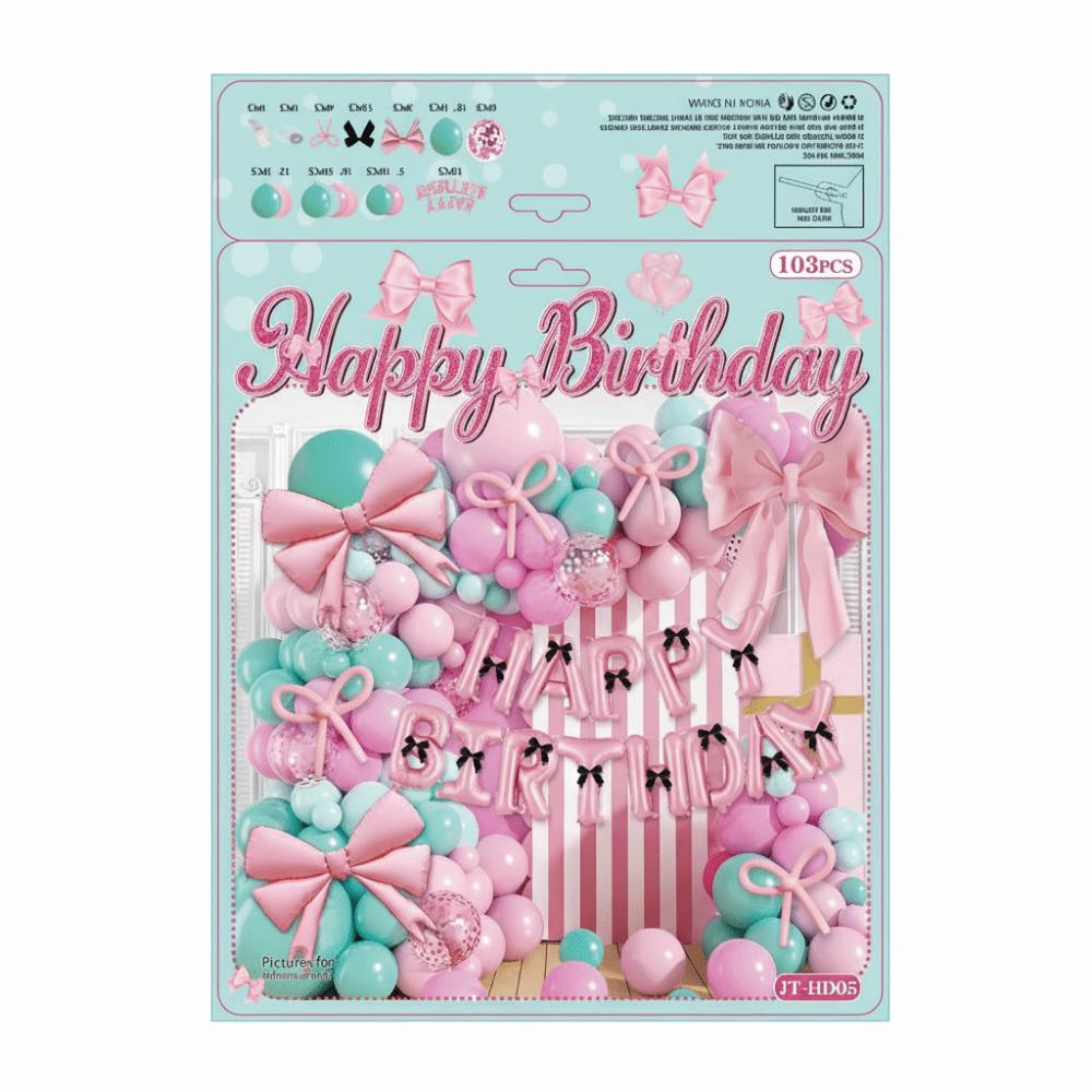 Happy Birthday Bow Balloon Garland Arch Kit Latex Multicolor Balloons Background Wall Photo Props DIY Accessories Balloon Arch