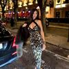 Mode style européen et américain été nouvelle sexy imprimé léopard slim style fille épicée robe sans manches col fendu femmes