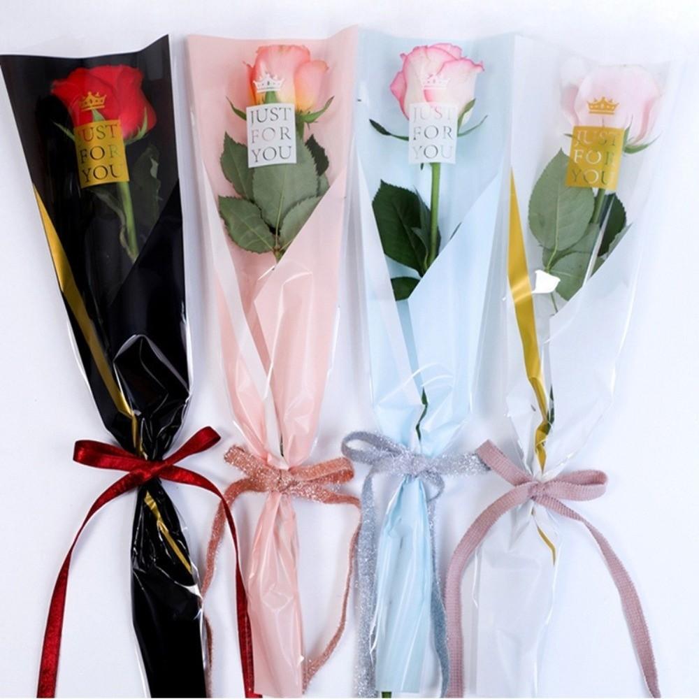 50Pcs DIY Crown Flower Wrapping Bag Single Flower Waterproof Flower Packaging Bag Transparent Bouquet Wrapper Wedding