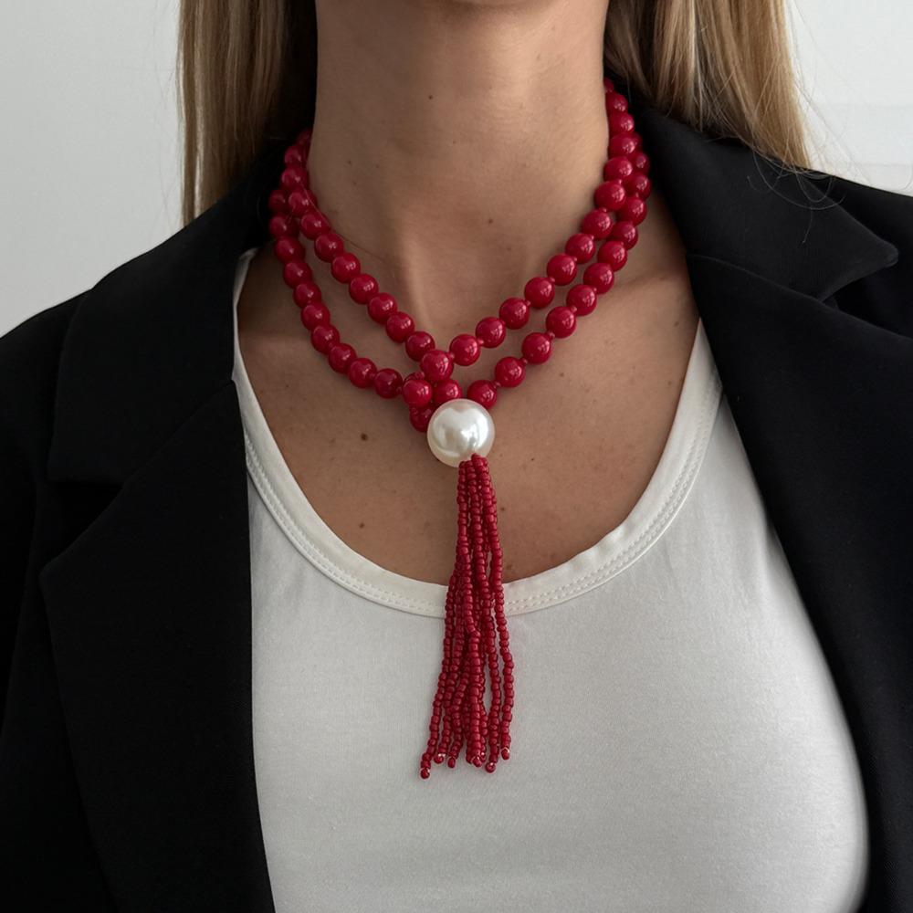 Creative Plastic/Resin Beaded Tassel Long Fashion Jewelry Adjustable Pendant Minimalist Neck Chain Casual Wear