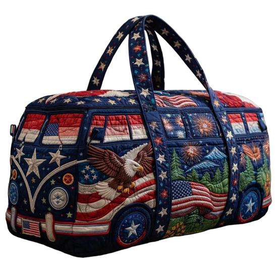 Patriotische gesteppte Reisetasche, Wasserdichte Handtasche mit großem Fassungsvermögen, Fleckenresistente Tragetasche für Reisen, Fitness, Arbeit, Outdoor-Aktivitäten S E