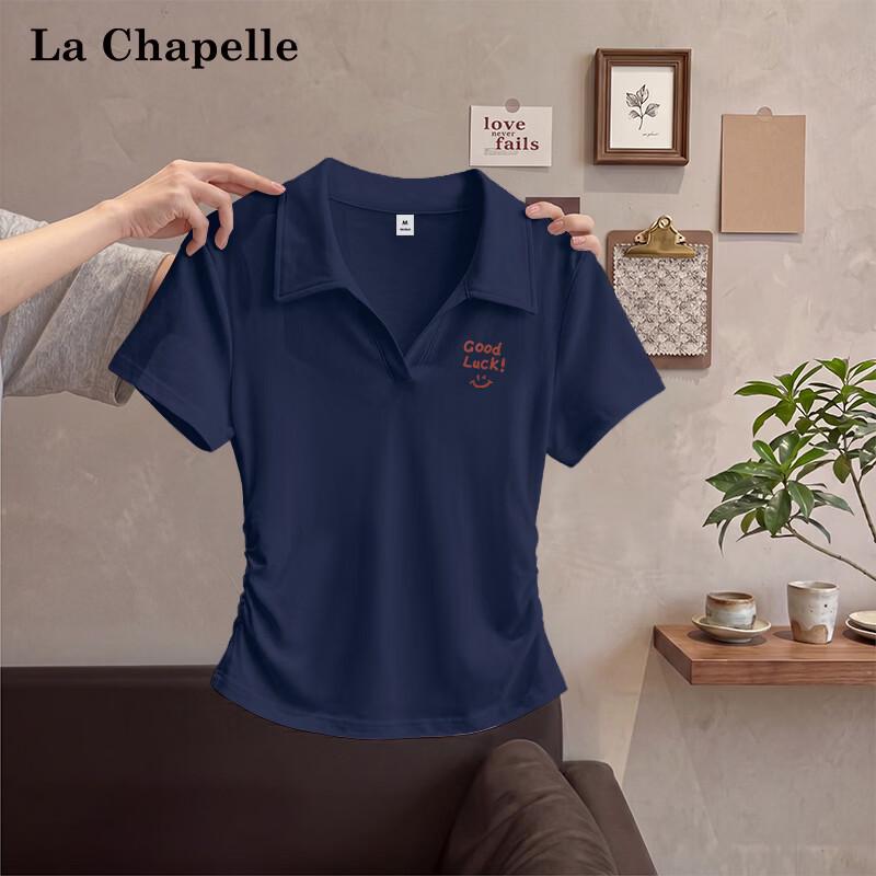 La Chapelle Women s 2026 Summer V-Neck Letter Print Slim T-Shirt M