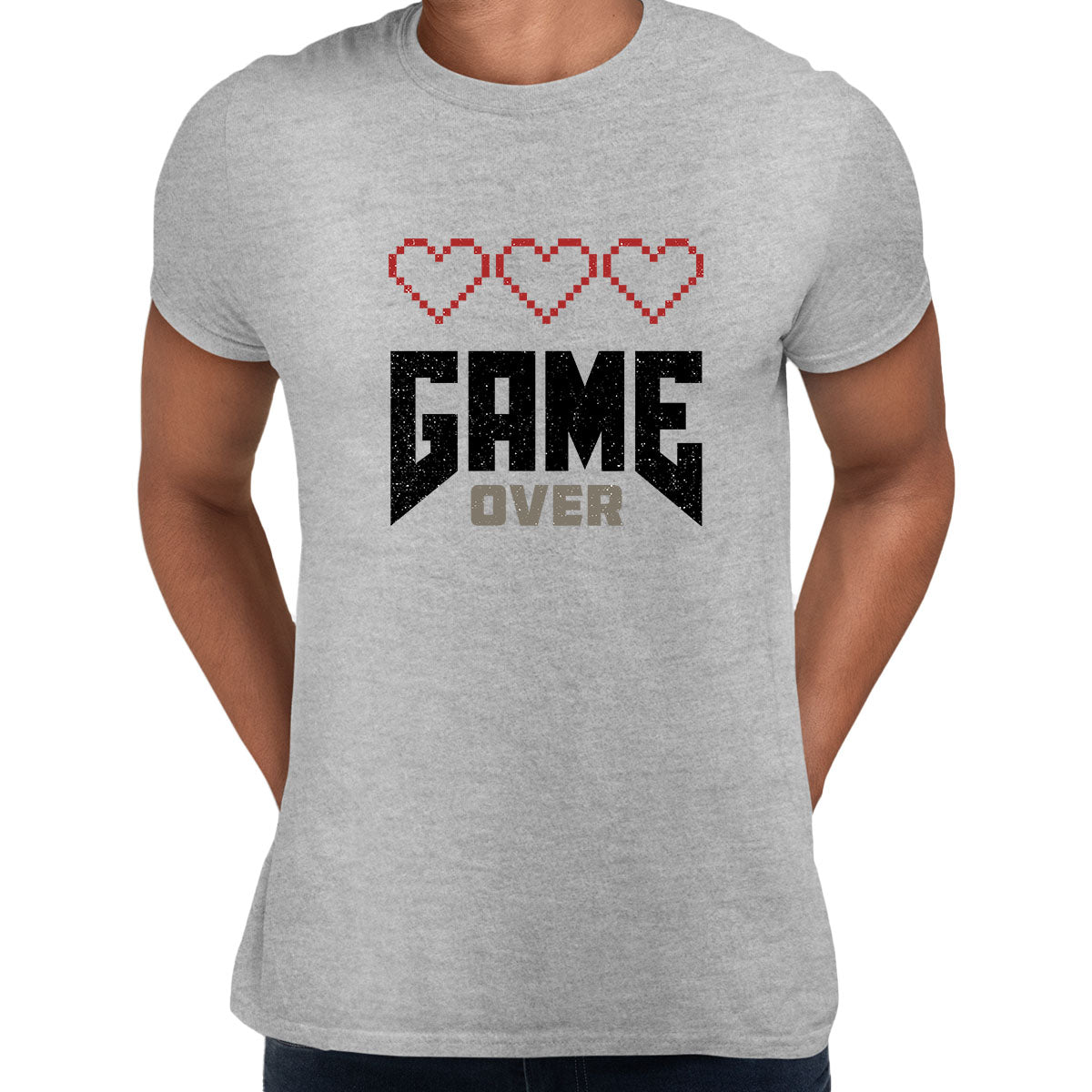 Mens Gaming T-Shirt Old School Gamer Retro Video Game Arcade Game Over Unisex T-Shirt S серый