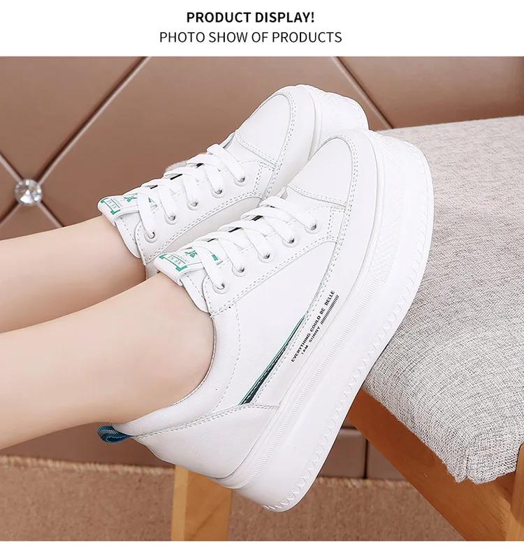 8cm Leather Microfiber Women Casual Shoes Platform Wedge Hidden Heel Summer Shoes Platform Chunky Sneakeers Fashion White