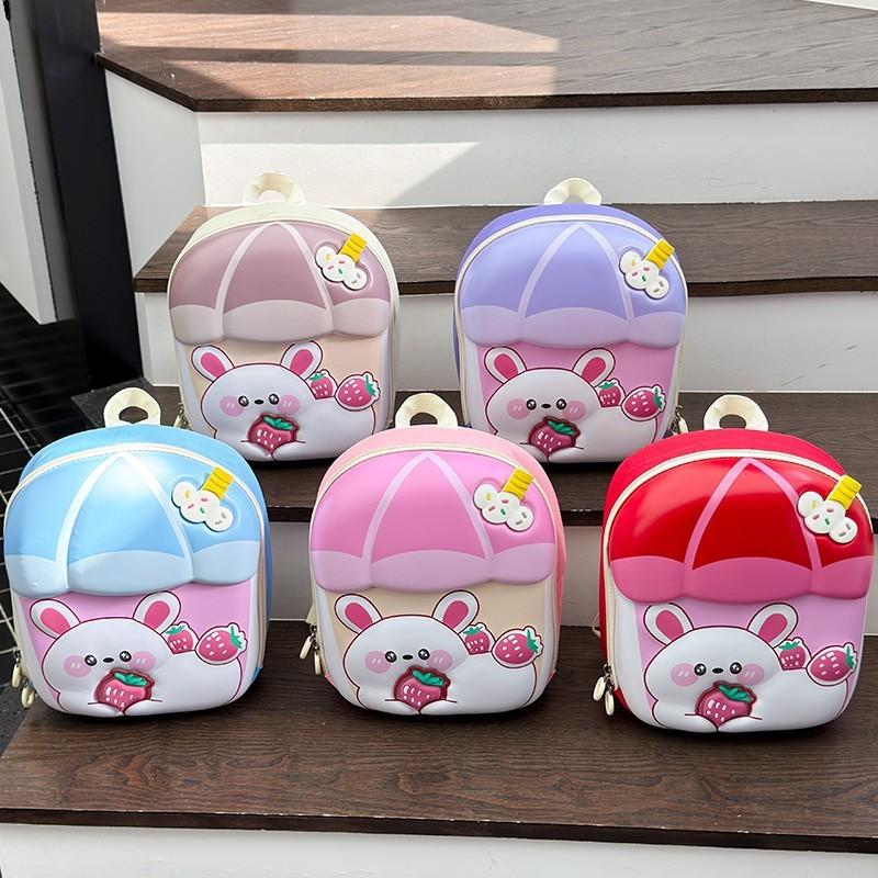Cartoon Bunny Strawberry Kids Backpack With Hard Shell Durable Oxford Fabric For School Children