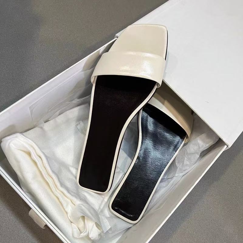 Sheepskin version versatile fashion simple one-word slippers wear flat bottom square head high-end open-toed sandals