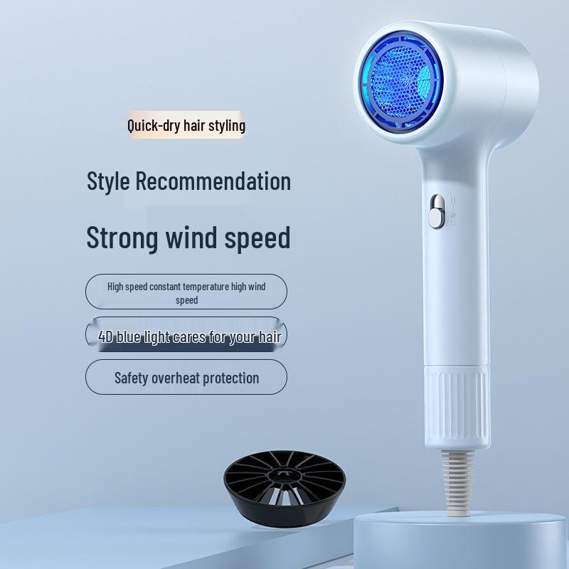 "Compact Travel Hair Dryer with Blue Light & Negative Ions - Damage-Free Styling"