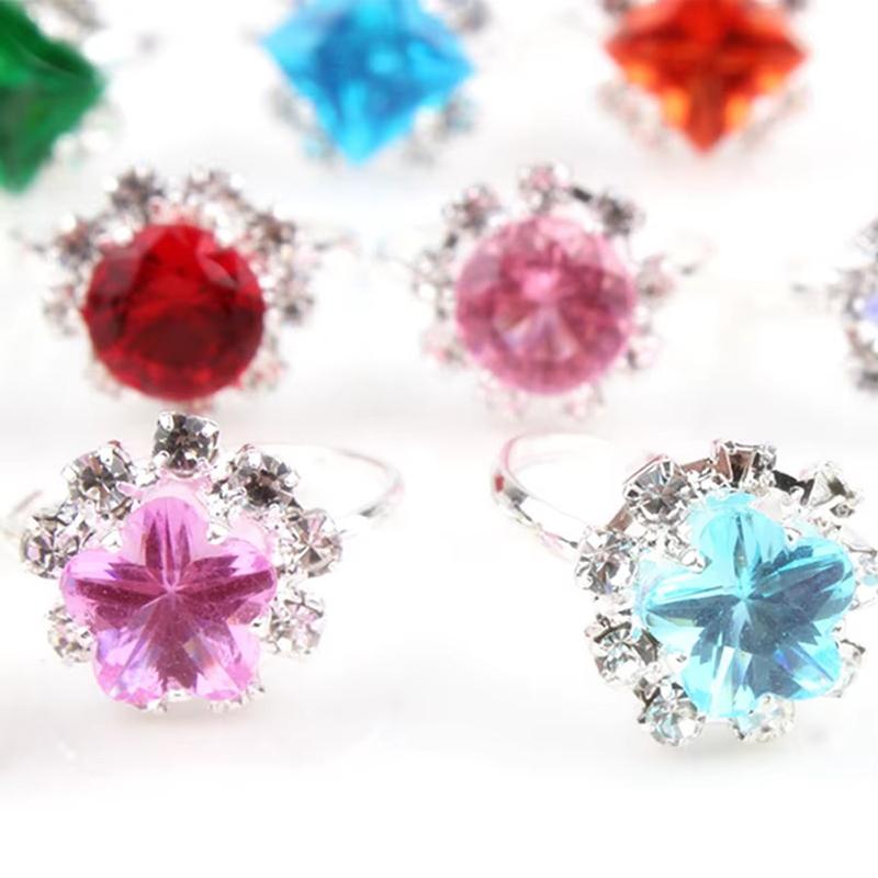 12/36PCS Adjustable Rings Diamond Style with Box Children Birthday Gift Pretend Play Makeup Toys Cartoon Jewelry Alloy Ring TMZ