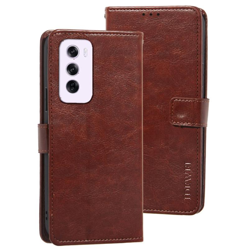 

Для Oppo Reno12 5G (Глобальный) Чехол-подставка из кожи с текстурой Crazy Horse Brown