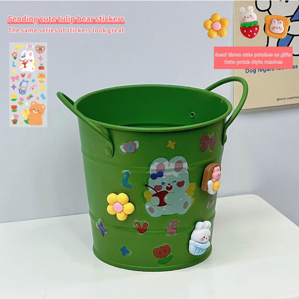Creative Iron Art Pen Holder Student Desktop Storage Box Ins Fengwang Red Small Iron Bucket Personalized Cute Office Pen Bucket