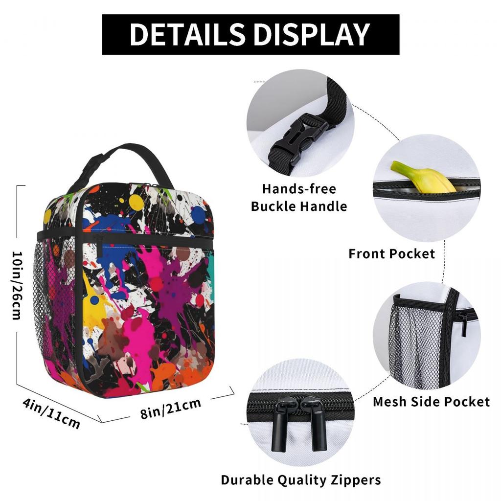 Colorful Graffiti Splashing Insulated Lunch Bag for Kids School Cooler Thermal Food Box Tote Portable Lunch Boxes Container