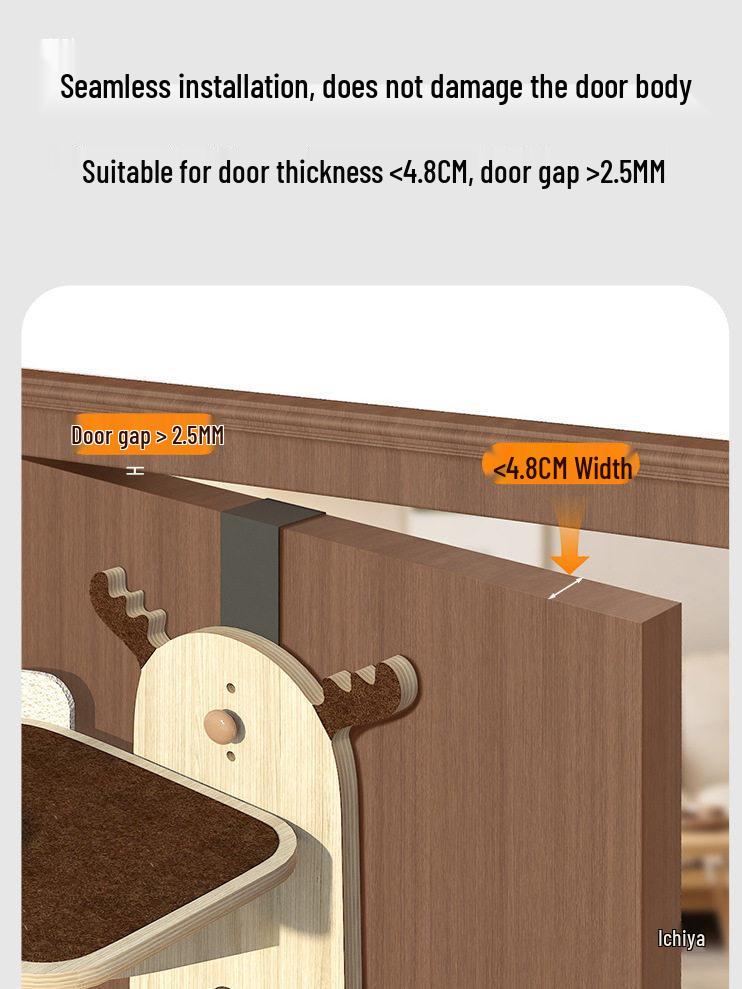 Door-Mounted Cat Tree & Hammock: Space-Saving Solid Wood Climbing Platform & Bed for Cats