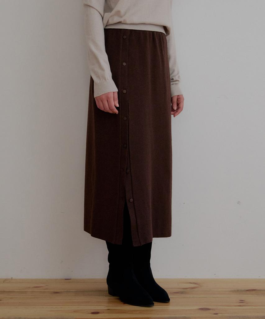 Odier Open Button Wool Knit Skirt - Brown