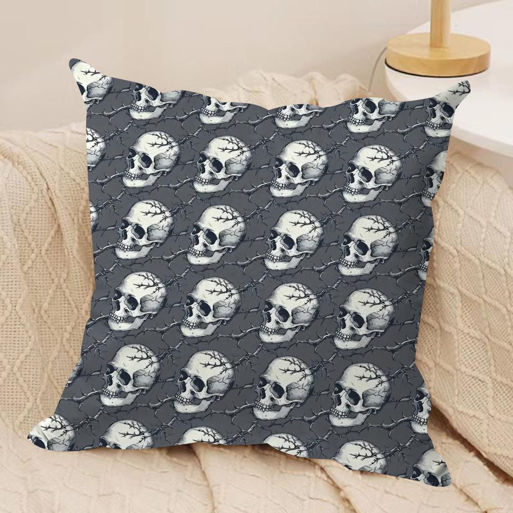 Horror Skull Print Cushion Cover Silky Short Plush DoubleSided Printed Pillow Case for Sofa All Seasons Home Decor Gift