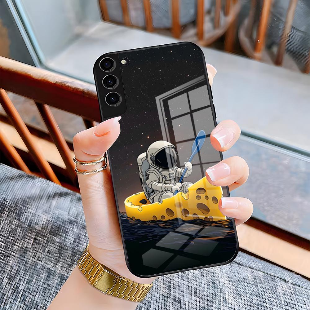 Hello Astronaut Phone Case For Samsung A25 A13 A33 5G A54 A36 A35 A56 A52 A14 Shockproof Glass Cover