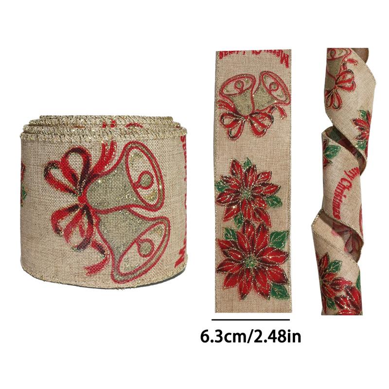 2M/Roll Christmas Classical with Wired Edge DIY Xmas Tree Ribbon Gift Wrapping Craft Ribbon Wreath Bows Imitation Hemp