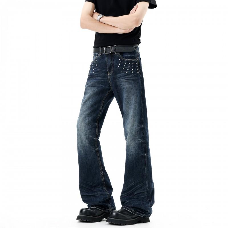 Vintage Spiked Distressed Jeans Men Women Light Wash Blue Skinny Straight Leg Fall 2026