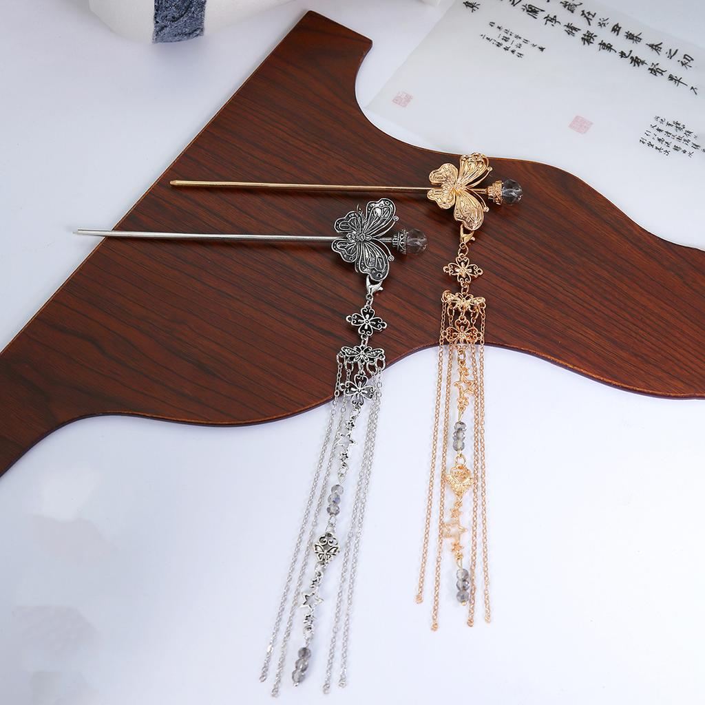 National Tide New Long Tassel Butterfly Metal Hairpin New Chinese Style Step Rock Senior Sense of Horse Dress Ancient Style Hair Accessory