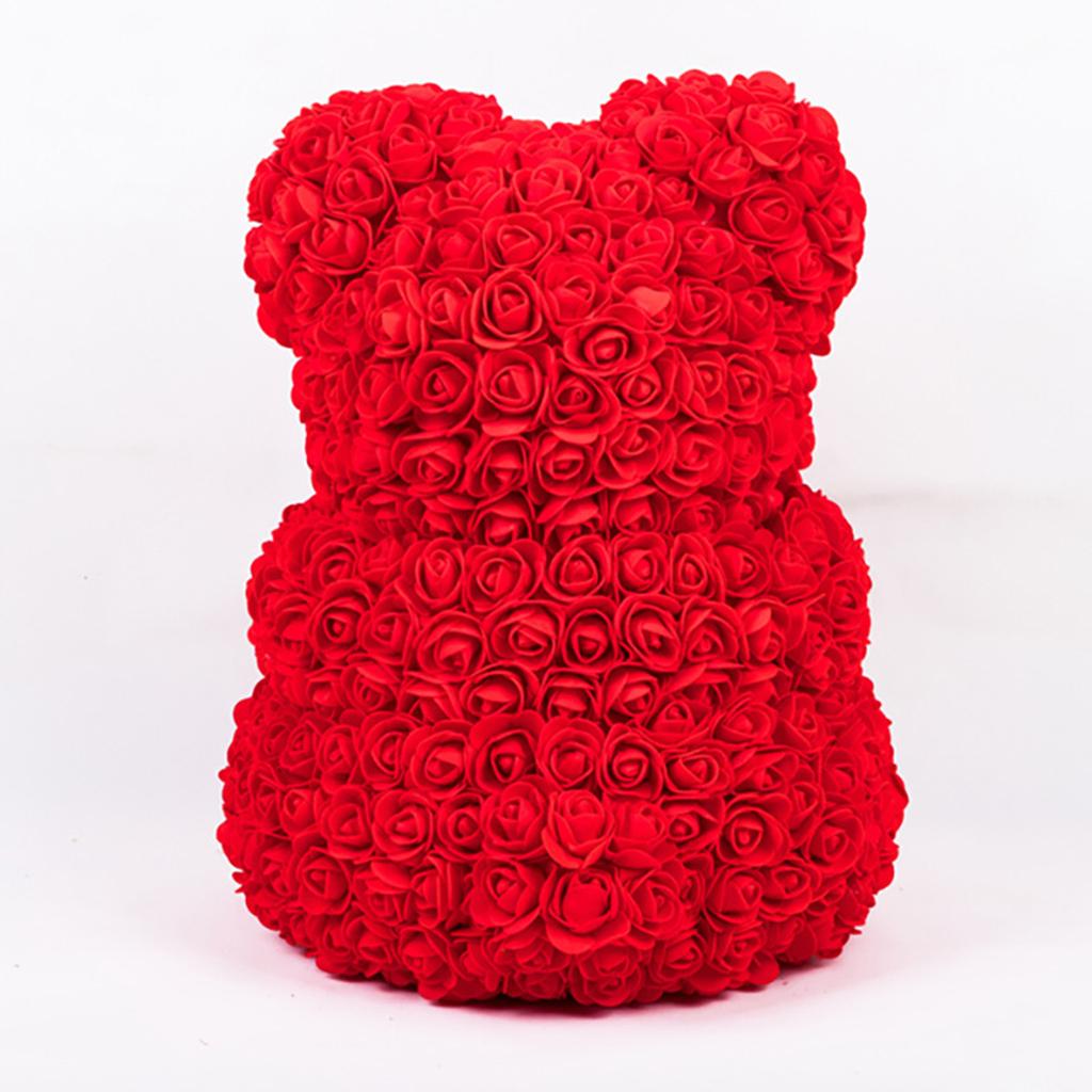 9.8in Artificial Cute Bear Rose Flower for Wedding Anniversary Including Transparent Gift Box Red