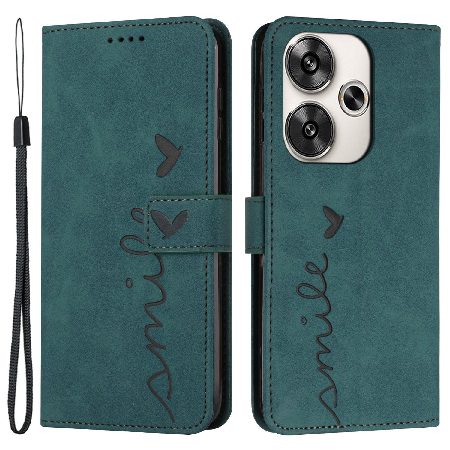 

For Xiaomi Redmi Turbo 3 5G/Poco F6 5G Phone Case Heart Imprinted Anti-Fall PU Leather Stand Shell Green
