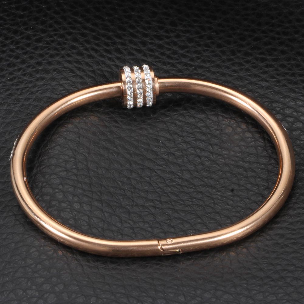 European & American 65MM 18K Gold Stainless Steel Bracelet with Ceramic Clay & Rhinestone Inlays