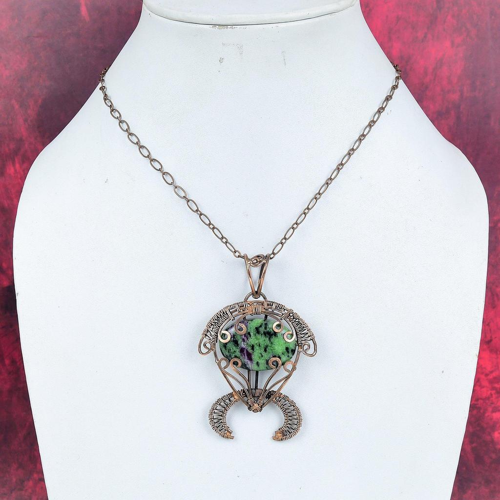 Ruby zoisite pendant copper wire wrapped gemstone pendant handmade jewelry tortoise pendant copper jewelry gifts for him wire wrap jewelry