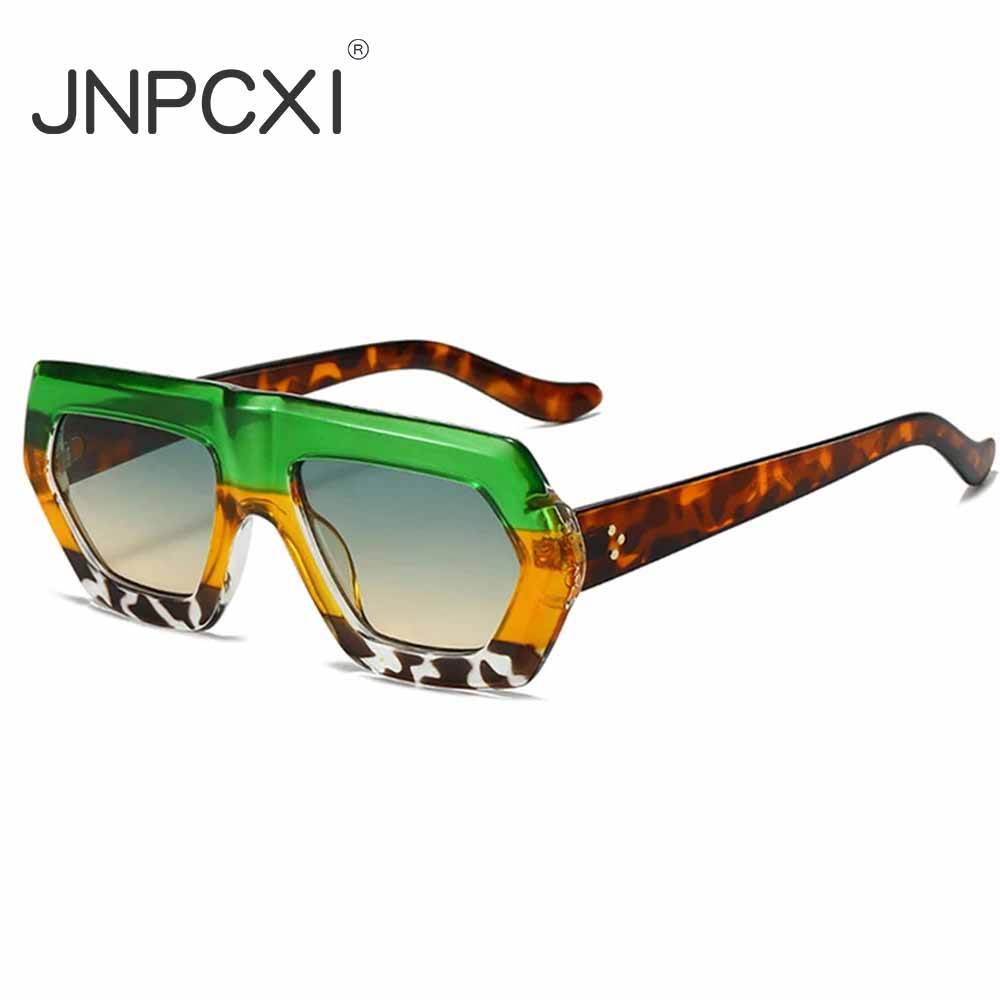 Fashion Square Women Gradient Sunglasses Leopard Shades Retro Men Clear Lens Glasses Frame UV400
