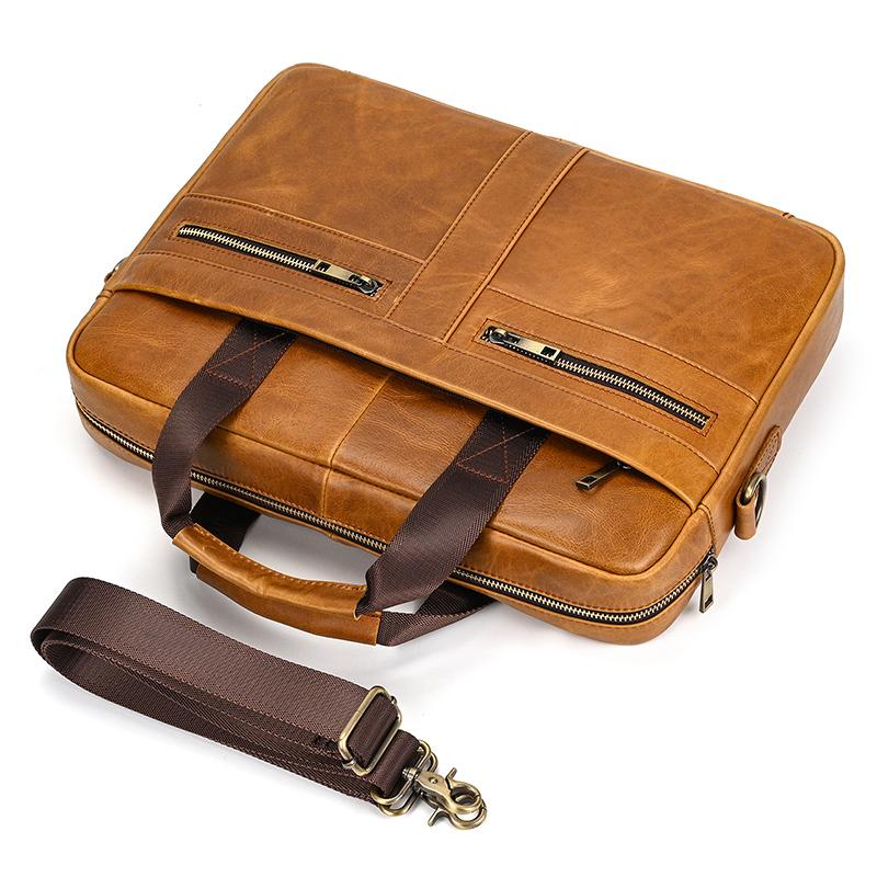 Men's leather briefcase business man's bag top layer cowhide lawyer's computer bag Men's style large 15.6 laptop bag with strap