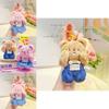 Adorable Cream Bear Plush Keychain With Denim Overalls Perfect Gift For Kids