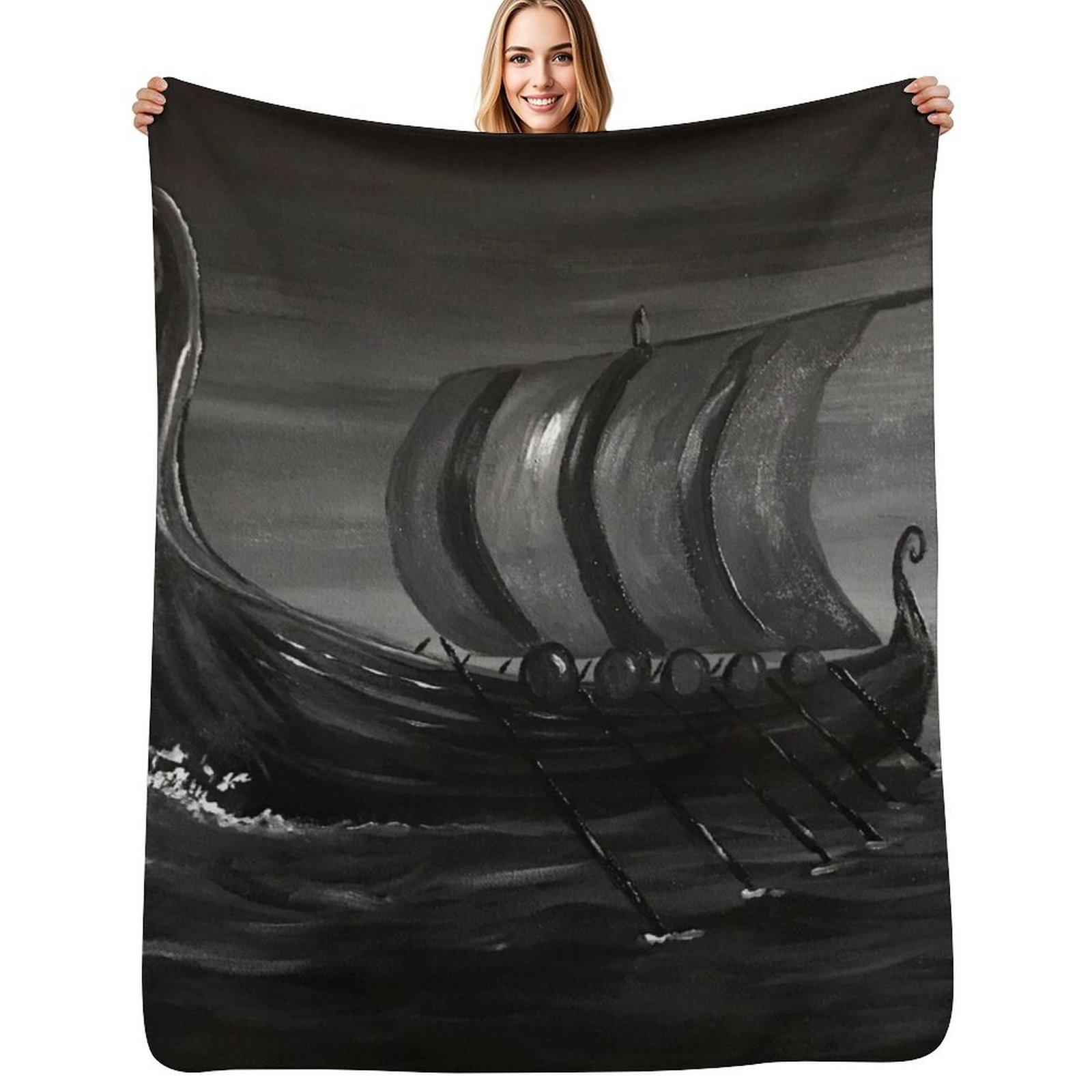 Oseberg Ship Throw Blanket Warm Accent Blanket for Living Room Decoration Size: 75*100cm, Weight: 230 GSM
