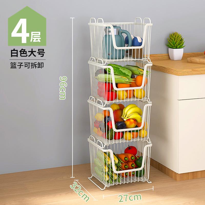 Household kitchen rack Large floor multi-layer stacked storage rack Movable fruit and vegetable rack
