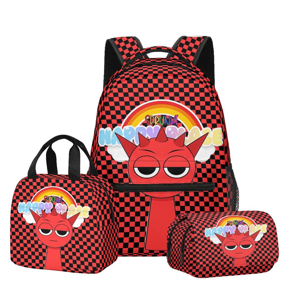 Popular Youthful Trendy Novelty Sprunki 3D Print 3pcs/Set Student Travel Bags Laptop Daypack Backpack Lunch Bag Pencil Case