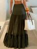 Elegant French Mesh See-through Long Skirt in Solid Color