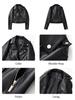 Women PU Leather Jacket Lady Motorcycle Leather Jacket  Lapel Zipper Faux Leather Short Coat