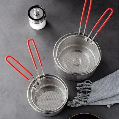 Stainless Steel Fried Sieve Basket Mesh Design Detachable Handle Oil Pan Strainer Round Shape Easy Clean Food Filter