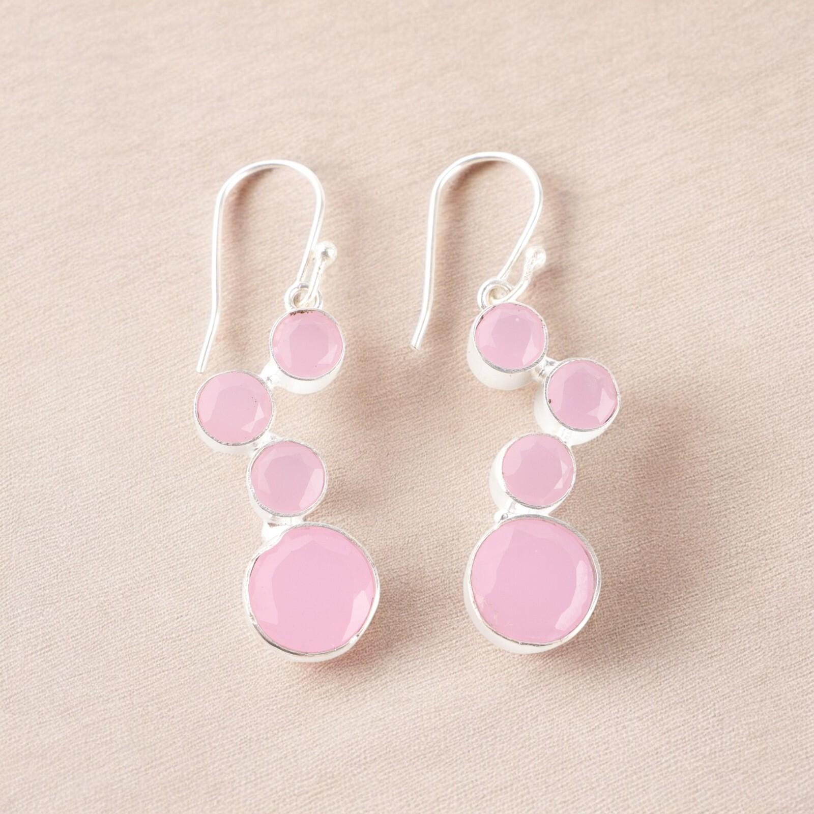 

Rose Chalcedony Gemstone 925 Sterling Silver Handcrafted Jewelry Earrings 2 EE-161-15