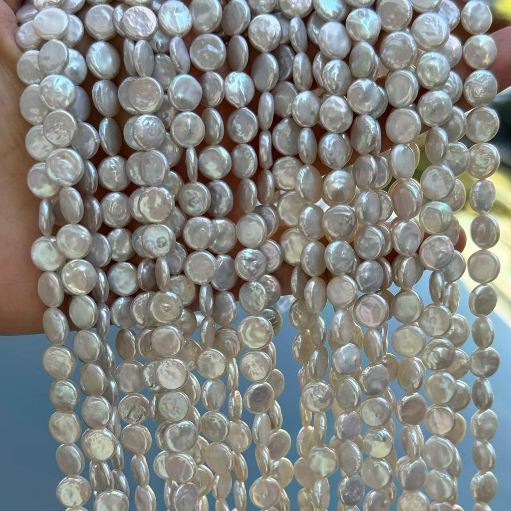 1String, White Natural Freshwater Pearls, Handmade Button Pearl Beads for Jewelry Making DIY Crafts (Beads 8-9mm, Length 36cm)