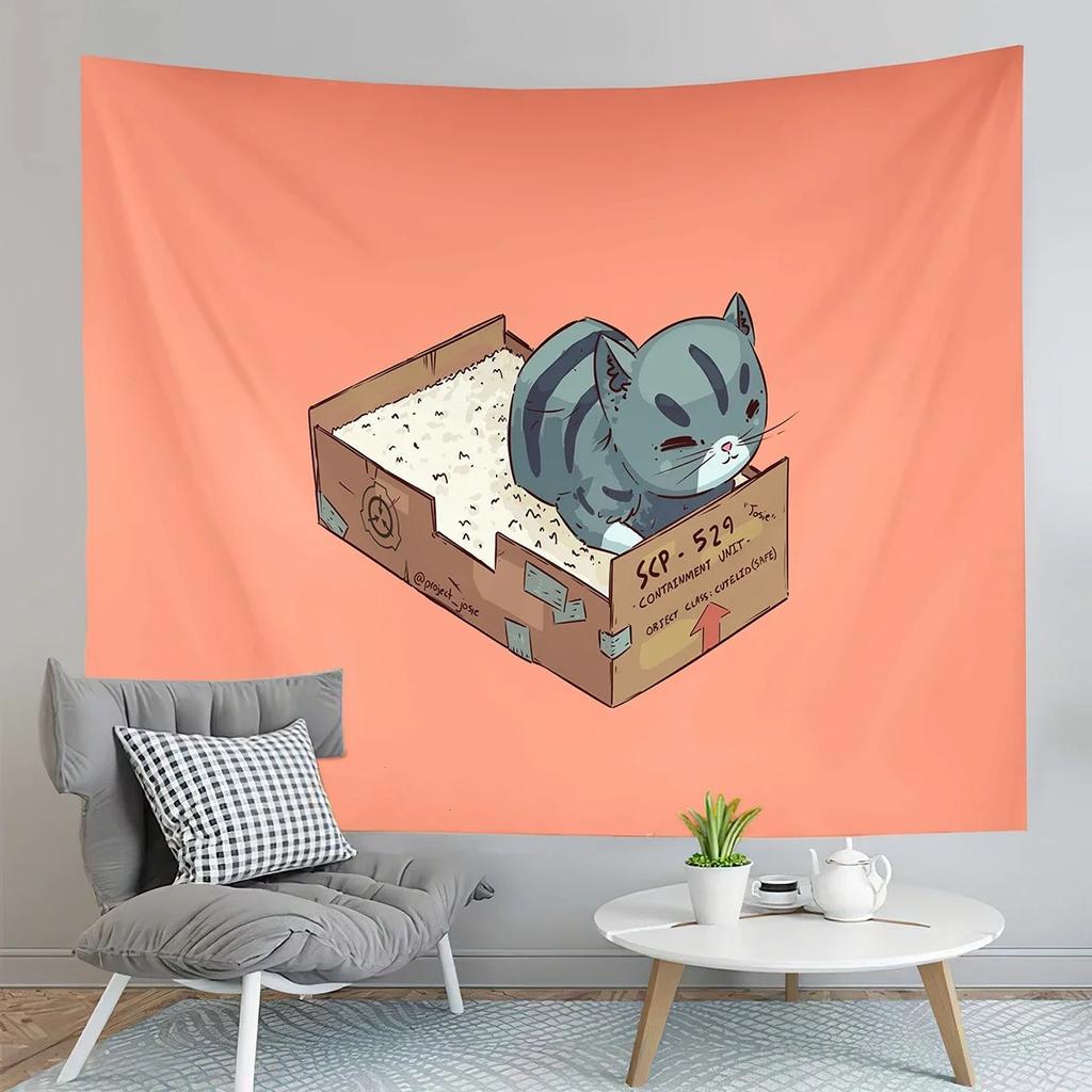 Wandteppich mit Cartoon-Motiv, süße Katze, für Zuhause, Wanddekoration, Wandteppich für Büro, Wohnzimmer