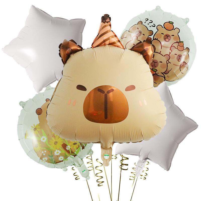 5 stücke Cartoon Capybara Aluminium Film Ballon Set Nette Kapibala Kinder Geburtstag Party Dekore Liefert Baby Dusche Luft Globos