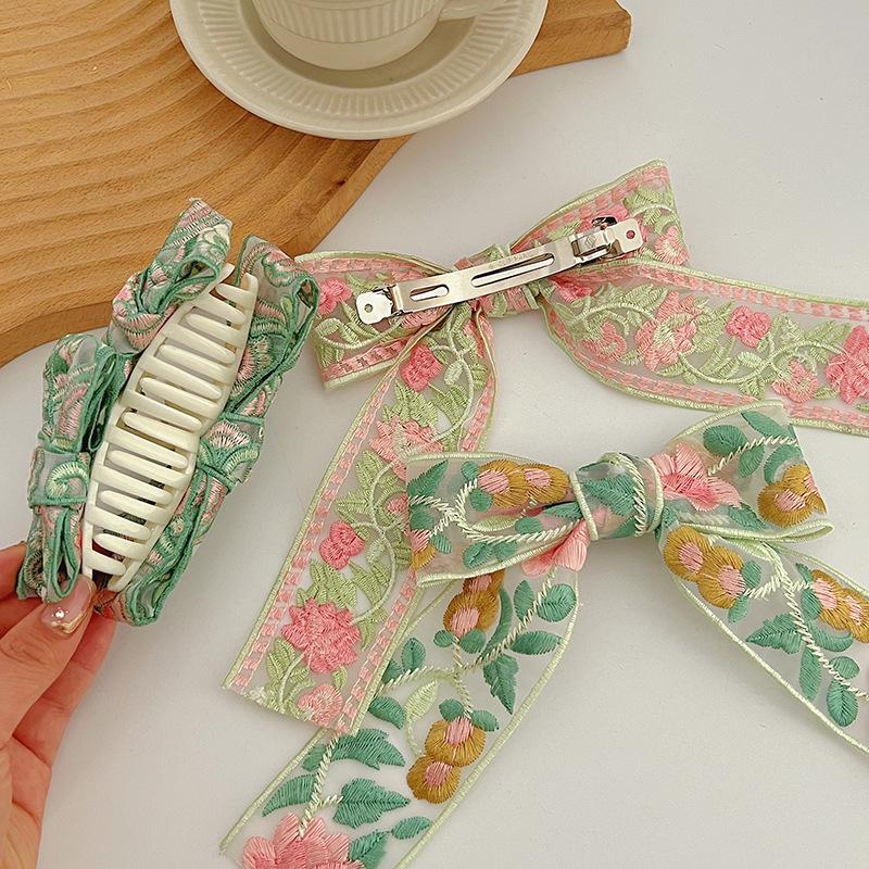 Nuovo Stile Etnico Boemo Cotone e Lino Ricamo Floreale a Quadri Fascia per Capelli Fermagli Fascia Accessori per Capelli
