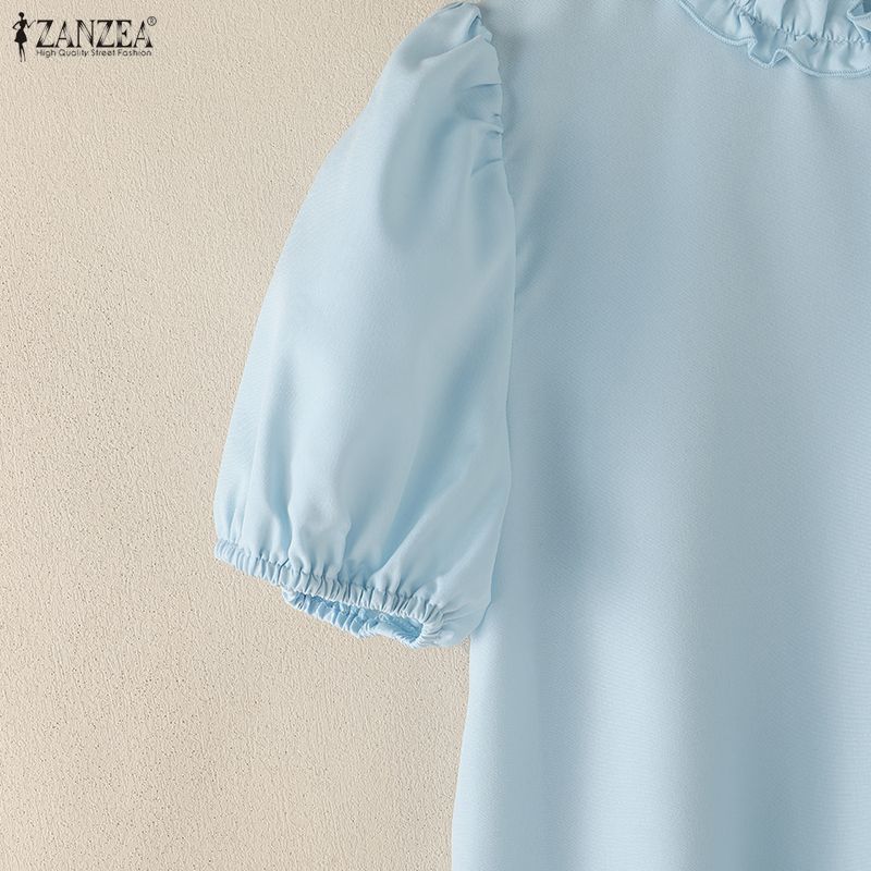 ZANZEA Women Casual Round Neck Solid Color Short Sleeve Blouse