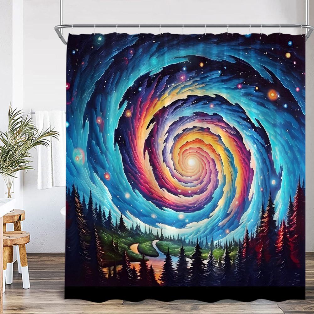 

Fantasy Forest Art Shower Curtain Polar Light Psychedelic Butterfly Magic Witch Night Moon Bathroom Decor Polyester Bath Curtain W60H190(CM)-1 Pcs
