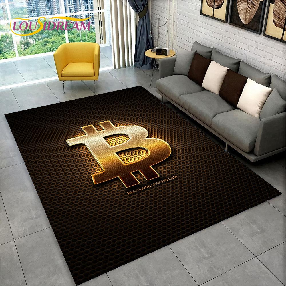 Covor 3D pentru monedă virtuală Bitcoin, mare, covor pentru sufragerie, dormitor, canapea, cameră de joacă, covoraș, covoraș anti-alunecare pentru copii