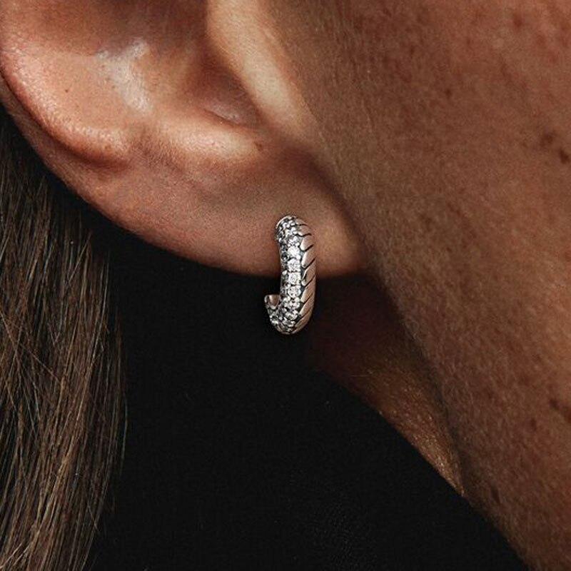 Top Sale 100 %Real 925 Sterling Silver Pendiente Snake Chain Pattern Stud Earrings For Women Fit Original Earrings Jewelry Joyas