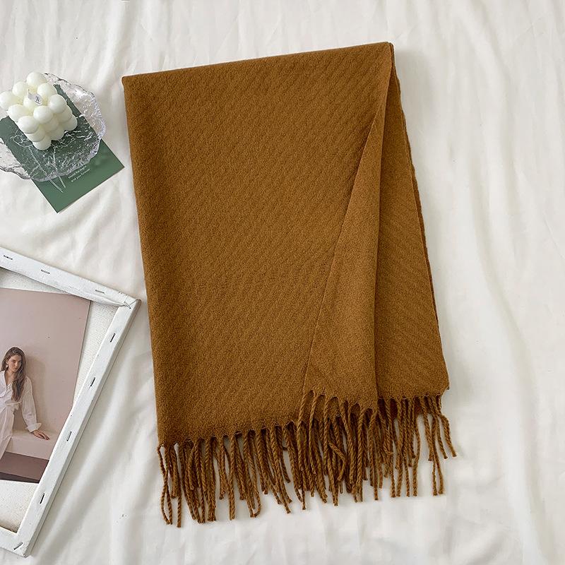 New Autumn and Winter Wool Scarf for Women Versatile Solid Color Scarf  Thickened Warm Shawl  Simple Tassel Red Scarf