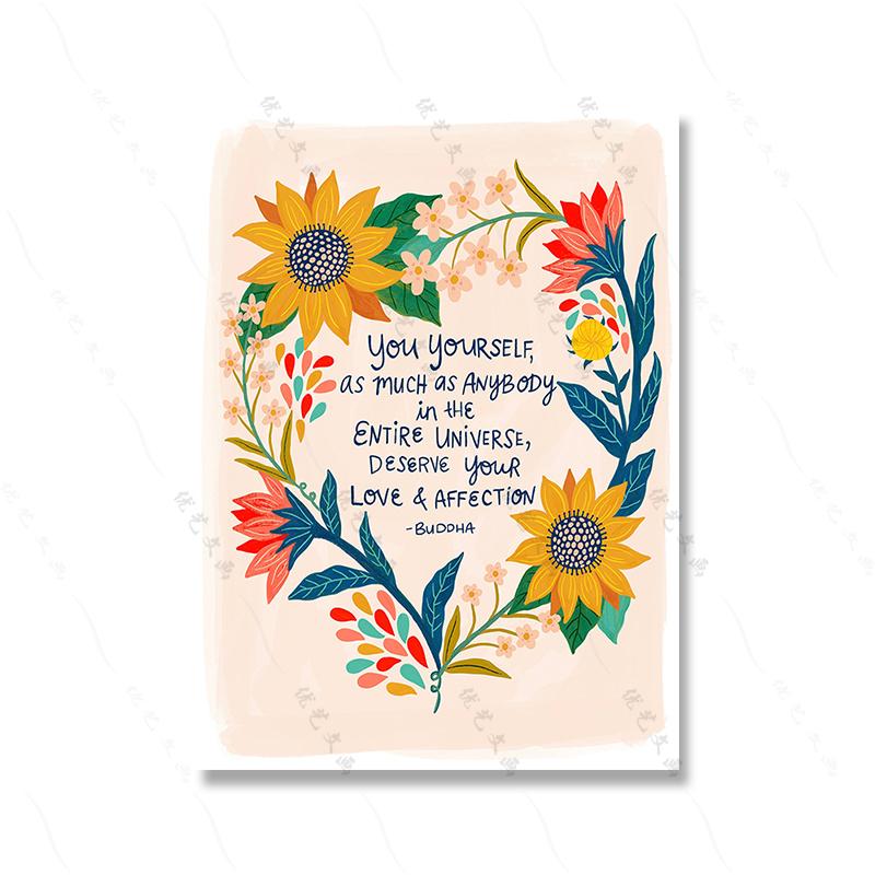 Inspirational Art Positive Quote Floral Wall Art Poster Plants Print Modern Valentine's Canvas Painting Living Room Home Decor