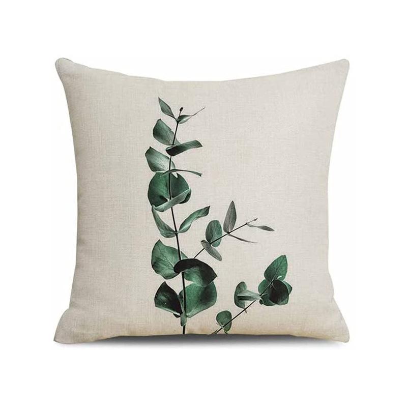 Simple Modern Green Leaves Tropical Plant Series Linen Pillowcase Nordic Small Fresh Style Cushion Cover