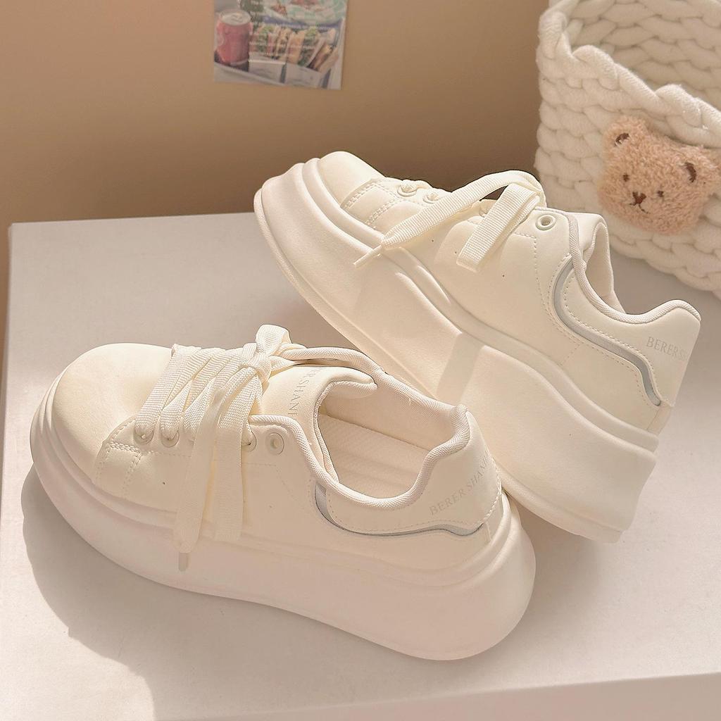 Women's White Thick-Soled Sneakers, Versatile Casual Shoes for Spring and Summer (Model 88-6901)