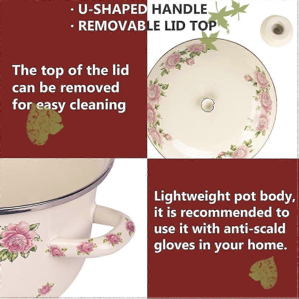 3QT Retro Blumen Emaille Kochtopf - Induktionsgeeignet, Spülmaschinenfest, Perfekt für Suppen, Eintöpfe & Geschenke