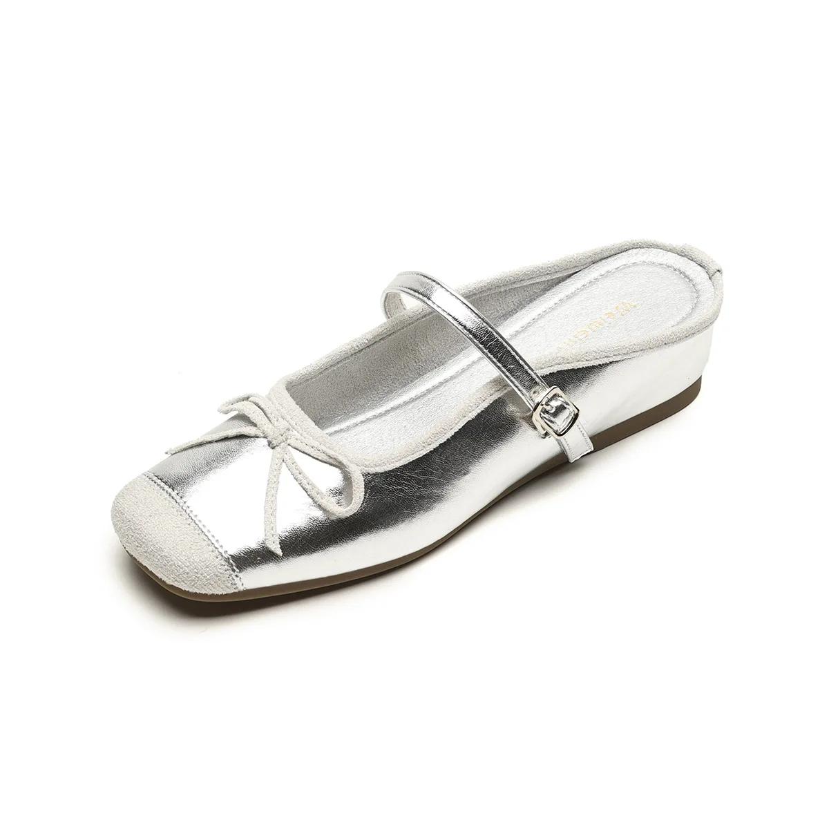 

Обувь на танкетке для женщин Тапочки Внешние туфли на плоской подошве Квадратный носок Одиночные туфли Женские мокасины С бантом внутри Увеличивающие рост женские туфли 43